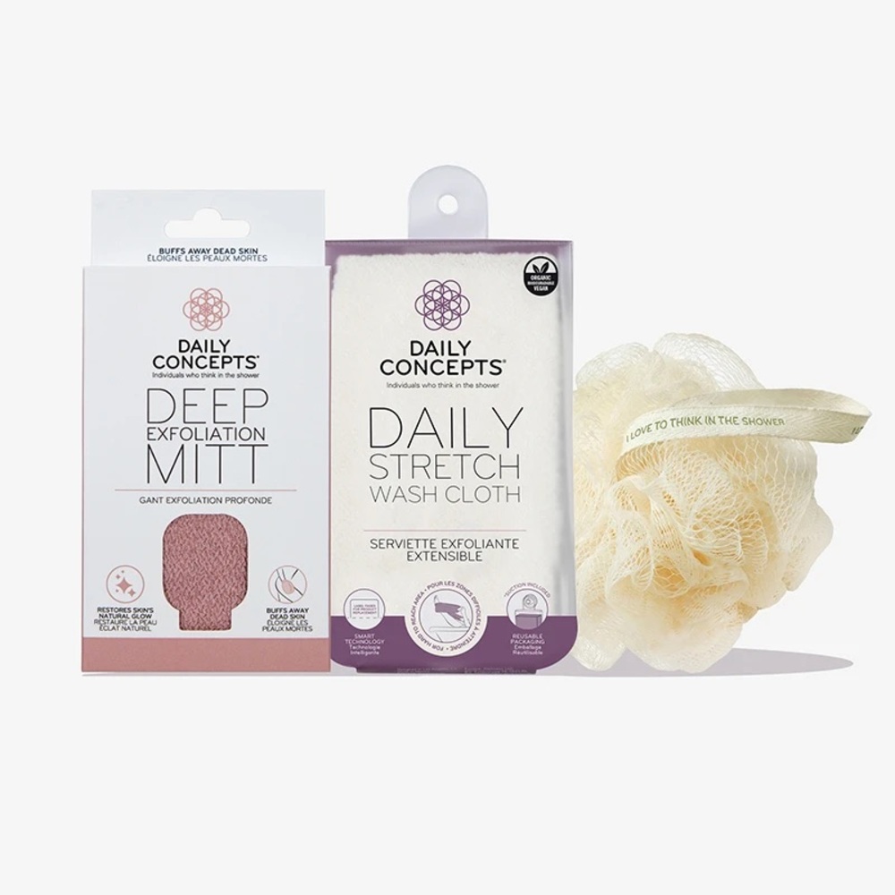 Daily Concepts 3pc Bundle Sponge Cloth Exfoliating Mitt